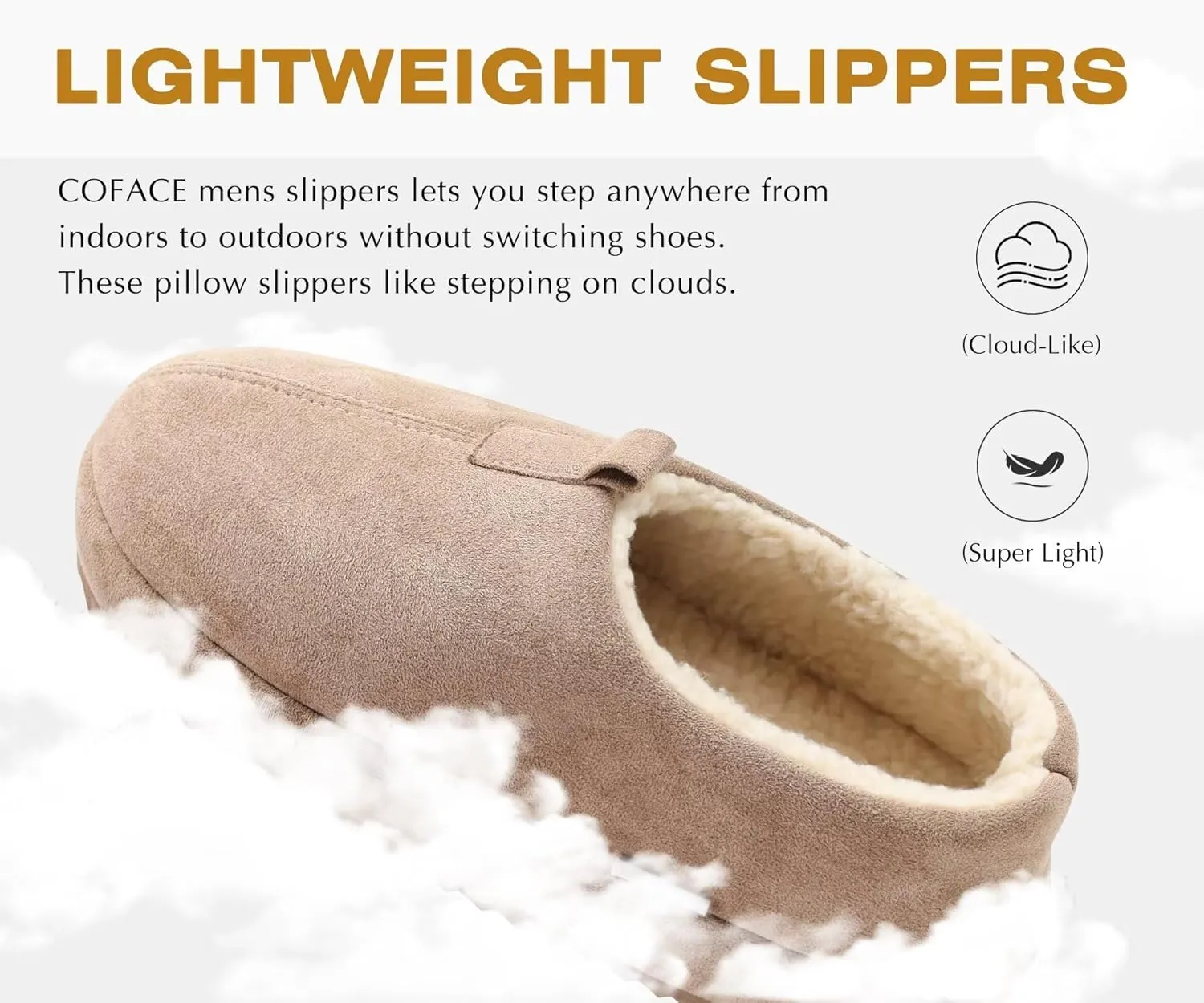 COFACE Men's Clog Slippers Cozy Thick Cushion Memory Foam Indoor Outdoor Lightweight Warm Sherpa Lining House Shoes For Man With Arch Support Rubber Hard Sole