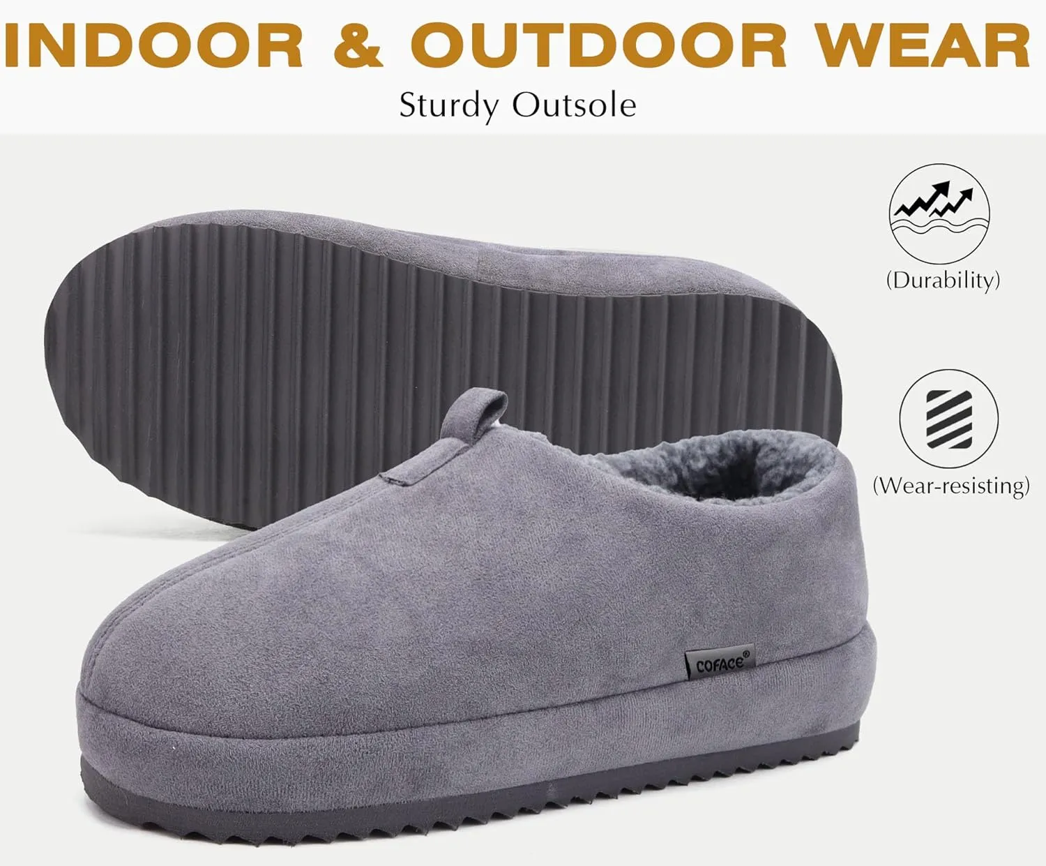 COFACE Men's Clog Slippers Cozy Thick Cushion Memory Foam Indoor Outdoor Lightweight Warm Sherpa Lining House Shoes For Man With Arch Support Rubber Hard Sole