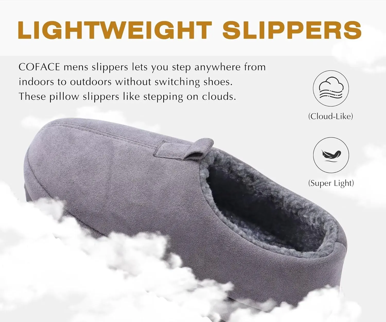 COFACE Men's Clog Slippers Cozy Thick Cushion Memory Foam Indoor Outdoor Lightweight Warm Sherpa Lining House Shoes For Man With Arch Support Rubber Hard Sole