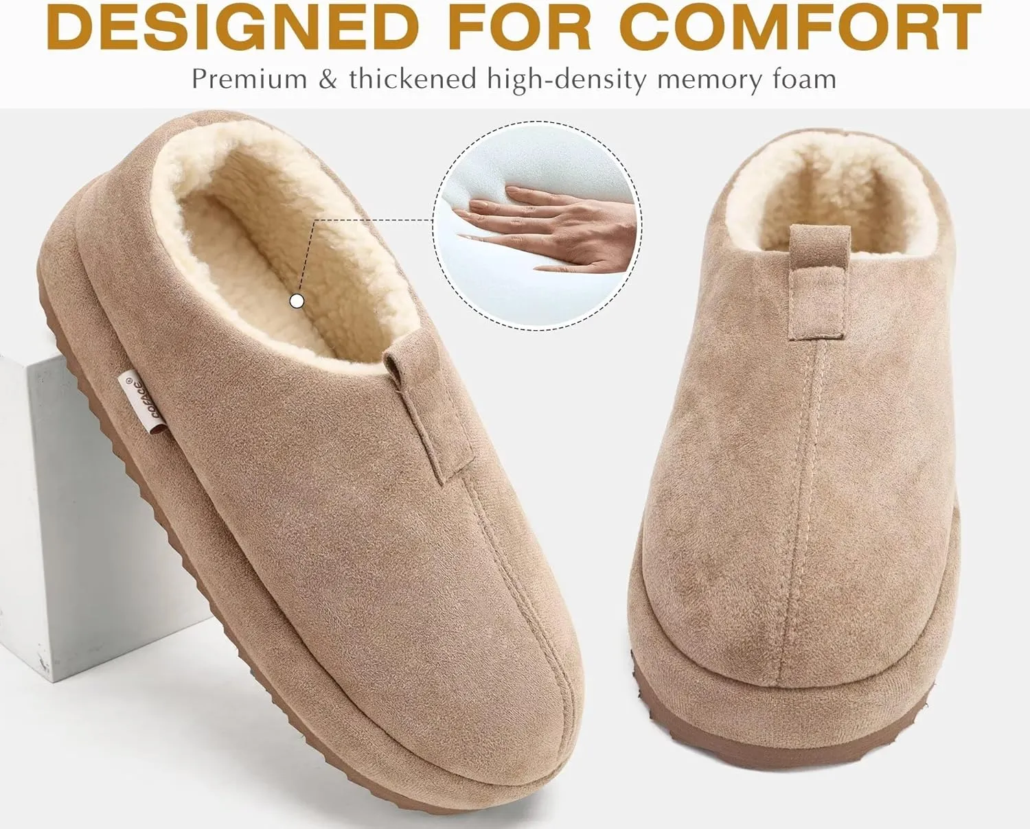 COFACE Men's Clog Slippers Cozy Thick Cushion Memory Foam Indoor Outdoor Lightweight Warm Sherpa Lining House Shoes For Man With Arch Support Rubber Hard Sole