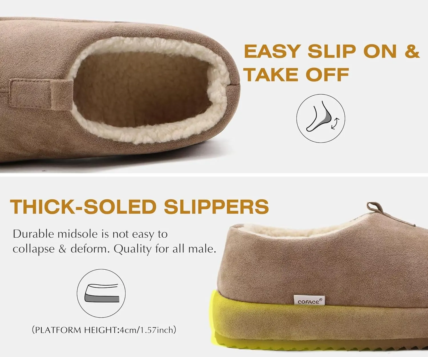 COFACE Men's Clog Slippers Cozy Thick Cushion Memory Foam Indoor Outdoor Lightweight Warm Sherpa Lining House Shoes For Man With Arch Support Rubber Hard Sole