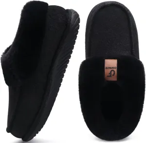 COFACE Women's Memory Foam House Slippers Arch Support Moccasin Winter Shoes Ladies Warm Fuzzy Faux Fur Collar With Indoor Outdoor Rubber Sole