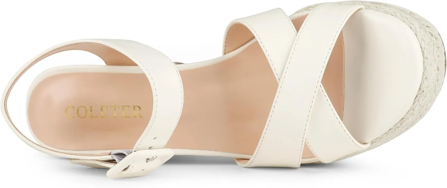 COLETER Women's Platform Chunky Heels Ankle Strap Espadrille Block Heeled Sandals