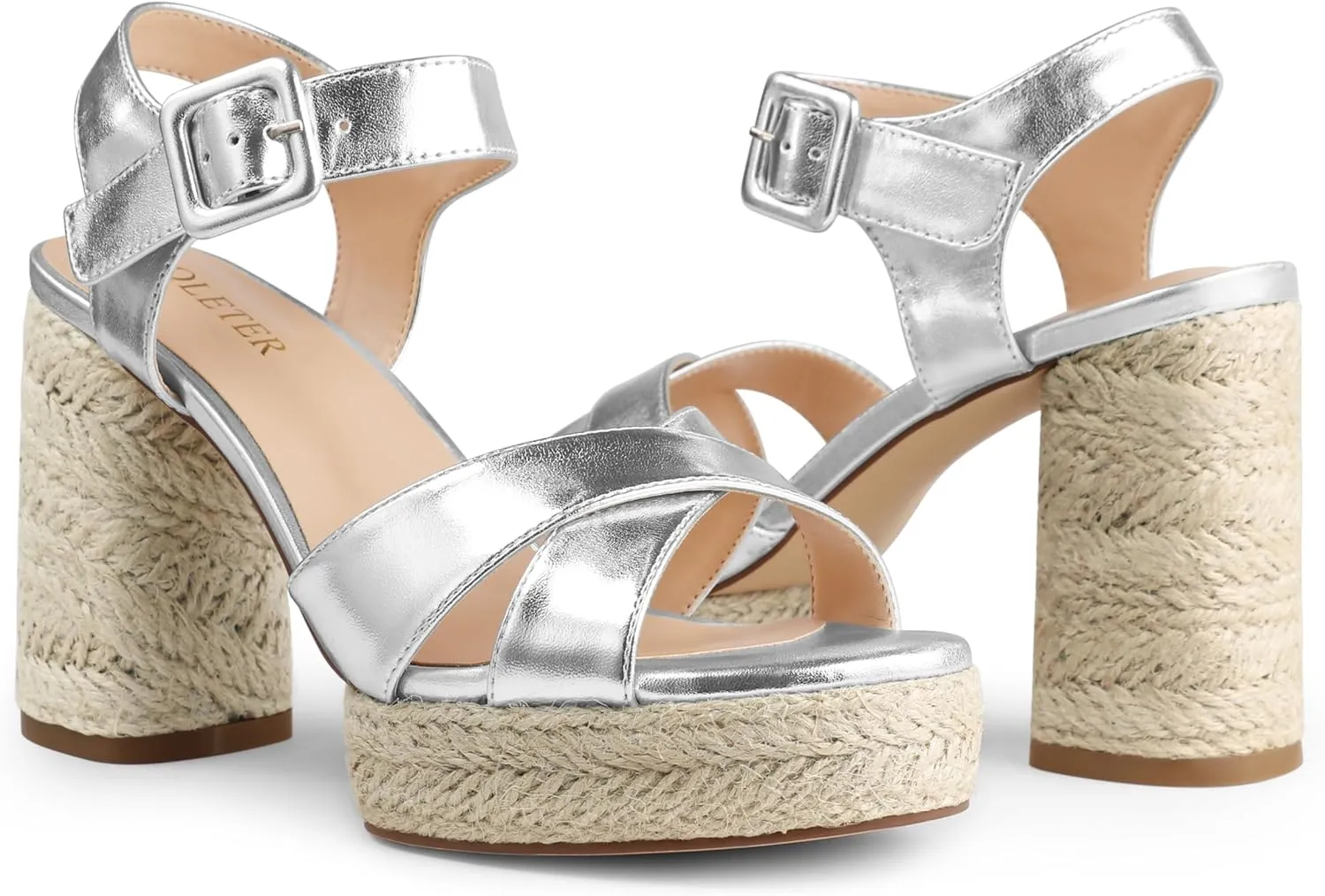 COLETER Women's Platform Chunky Heels Ankle Strap Espadrille Block Heeled Sandals