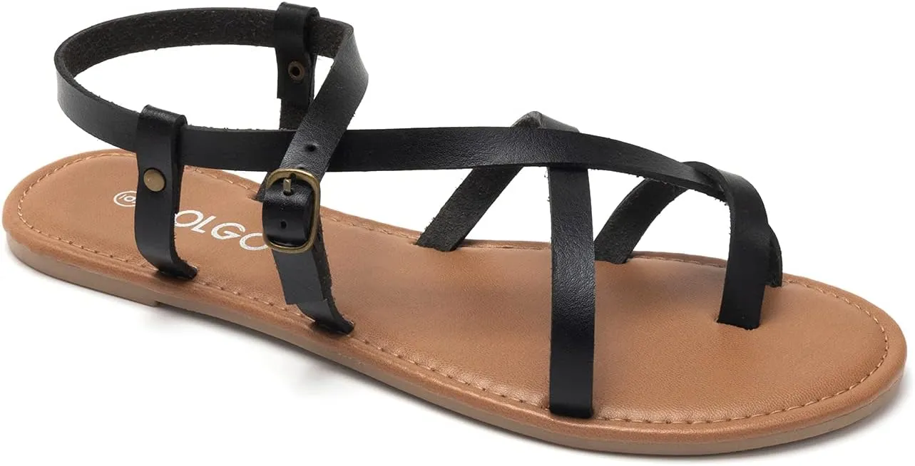 Colgo Women's Summer Strappy Flat Sandals, Adjustable Casual Fisherman Sandal with Open Toe Slingback Gladiator Sandals