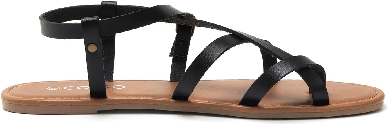 Colgo Women's Summer Strappy Flat Sandals, Adjustable Casual Fisherman Sandal with Open Toe Slingback Gladiator Sandals
