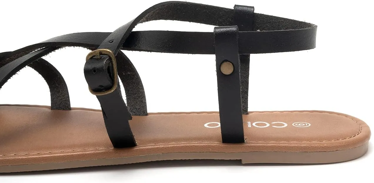 Colgo Women's Summer Strappy Flat Sandals, Adjustable Casual Fisherman Sandal with Open Toe Slingback Gladiator Sandals