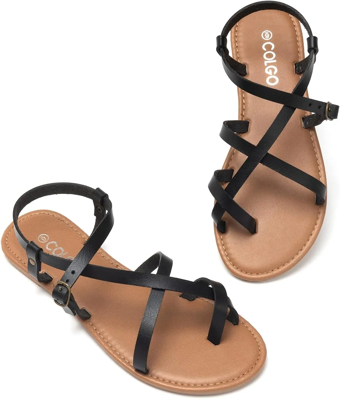 Colgo Women's Summer Strappy Flat Sandals, Adjustable Casual Fisherman Sandal with Open Toe Slingback Gladiator Sandals
