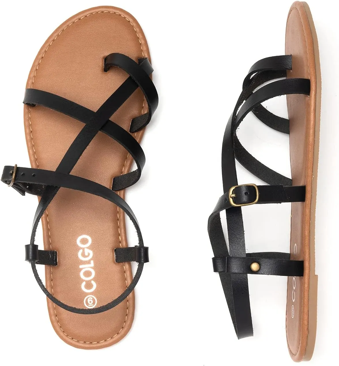 Colgo Women's Summer Strappy Flat Sandals, Adjustable Casual Fisherman Sandal with Open Toe Slingback Gladiator Sandals