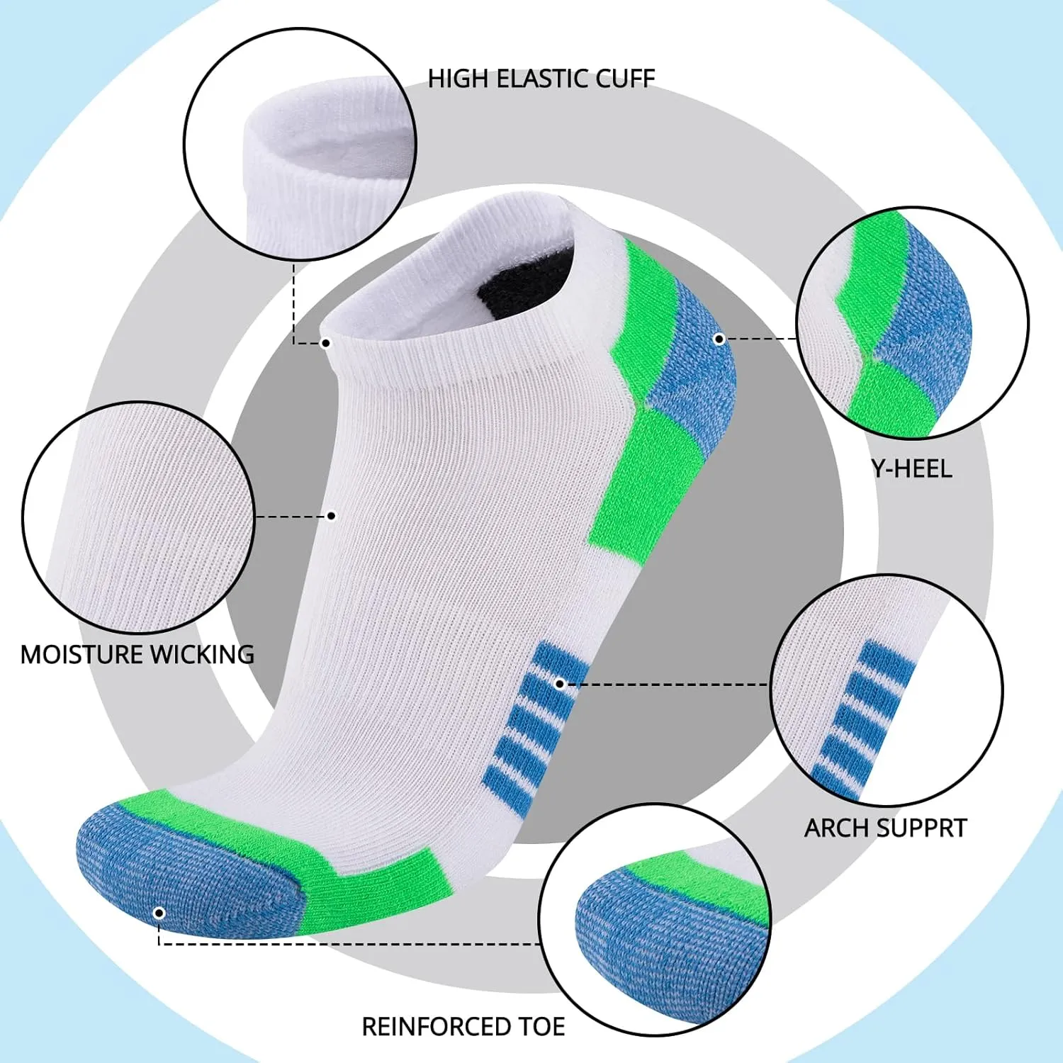COOVAN 10 Pairs Mens Ankle Socks Men 10 Pack Low Cut Comfort Cushion Casual Socks