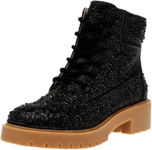 CORNMOOD Rhinestone Boots For Women Sparkly Sparkle Combat Booties Glitter Sneakers Bling Ankle Boots