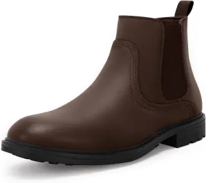 Coutgo Men's Ankle Boots Chelsea Booties Round Toe Slip on Waterproof Leather Dress Booties for Men