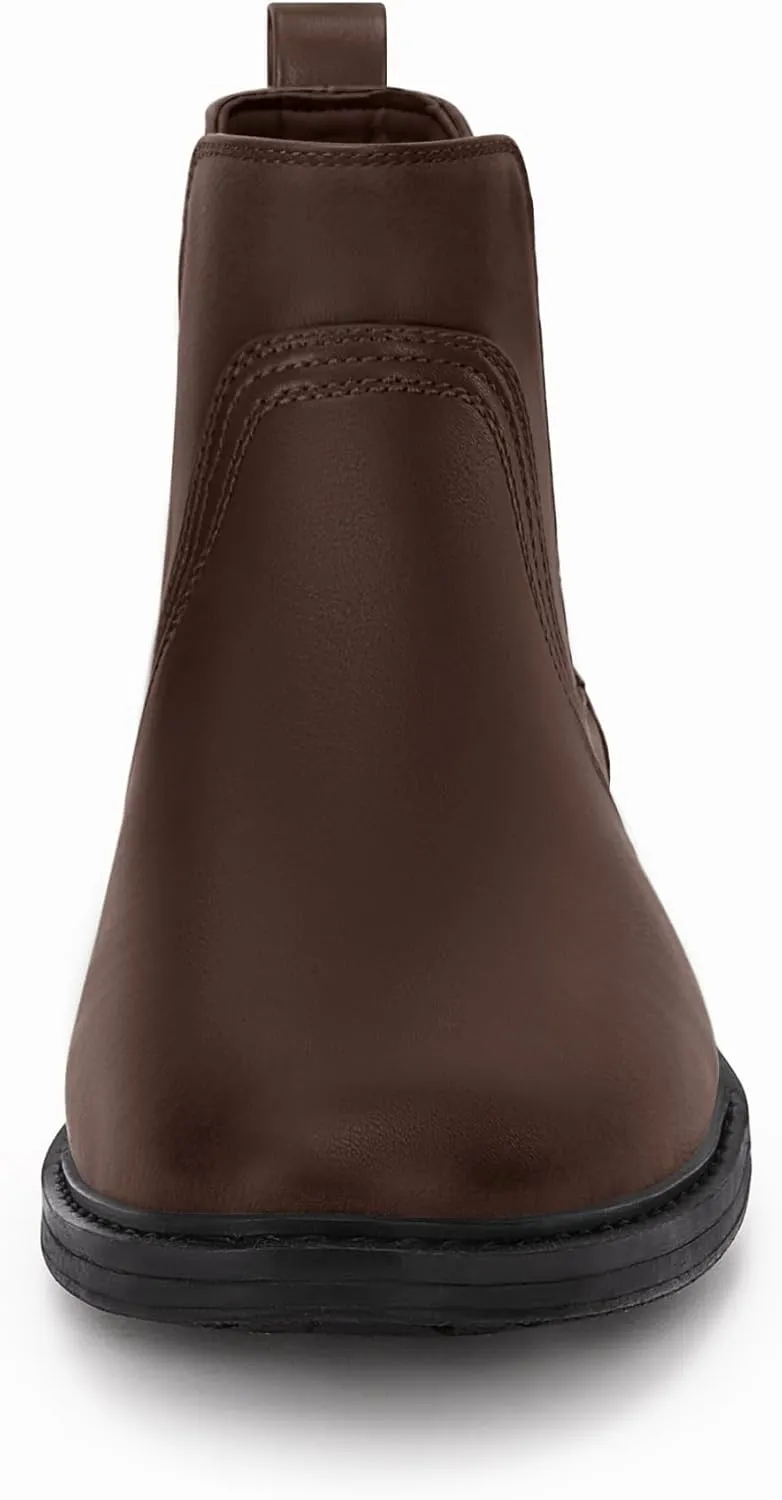 Coutgo Men's Ankle Boots Chelsea Booties Round Toe Slip on Waterproof Leather Dress Booties for Men