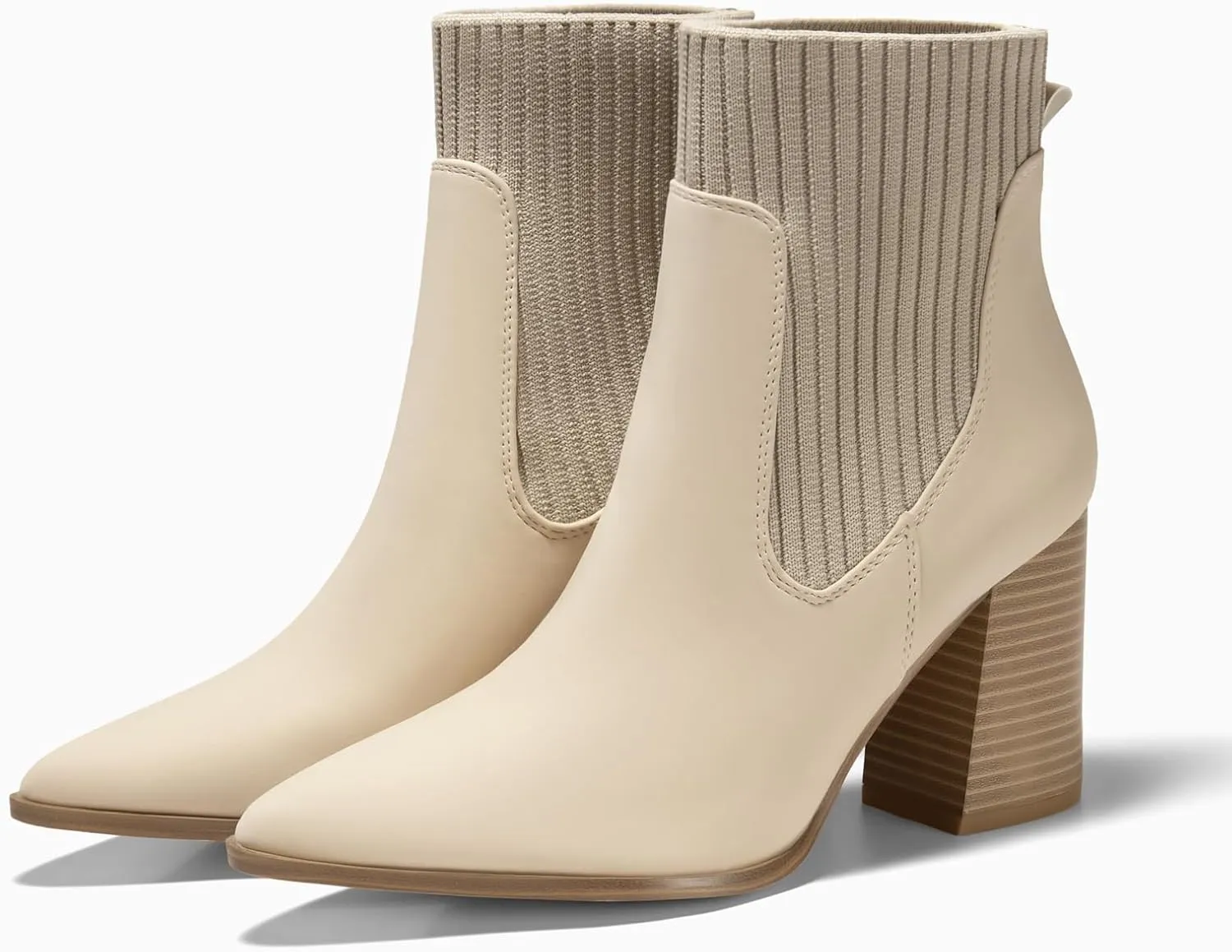 Coutgo Women Ankle Boots Sock Booties Pointed Toe Chunky Stacked High Heel Knit Chelsea Winter Dress Booties