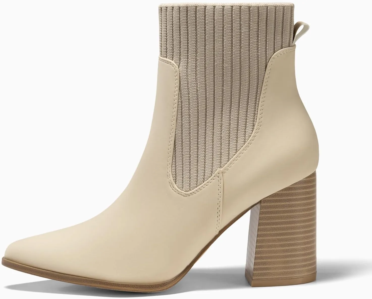 Coutgo Women Ankle Boots Sock Booties Pointed Toe Chunky Stacked High Heel Knit Chelsea Winter Dress Booties