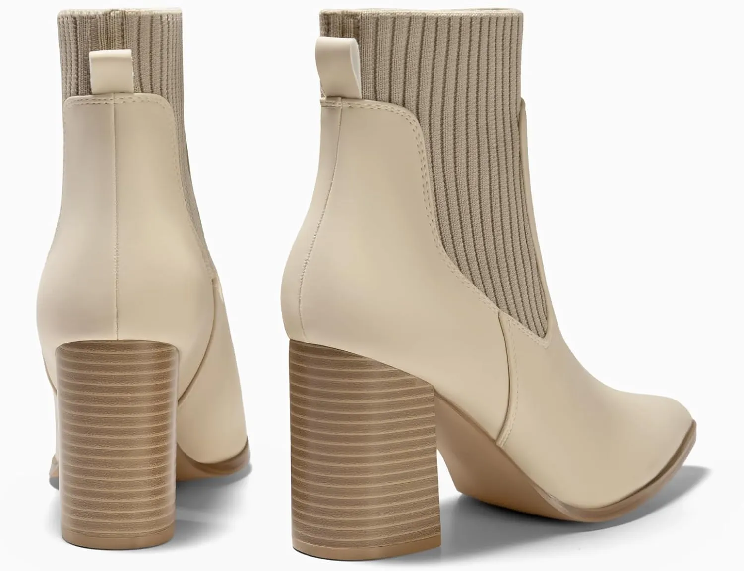 Coutgo Women Ankle Boots Sock Booties Pointed Toe Chunky Stacked High Heel Knit Chelsea Winter Dress Booties