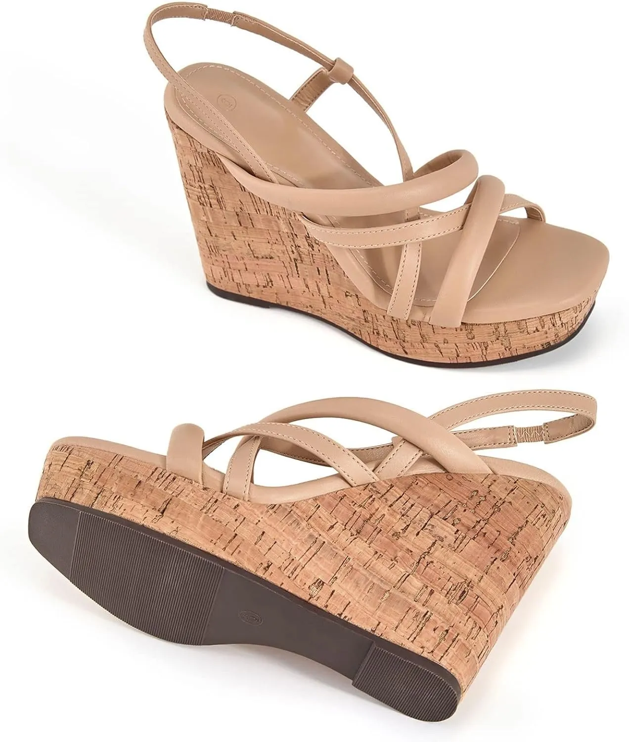 Coutgo Women Platform Wedge Sandals Cork Slingback Wedges Espadrilles Heels Summer Shoes