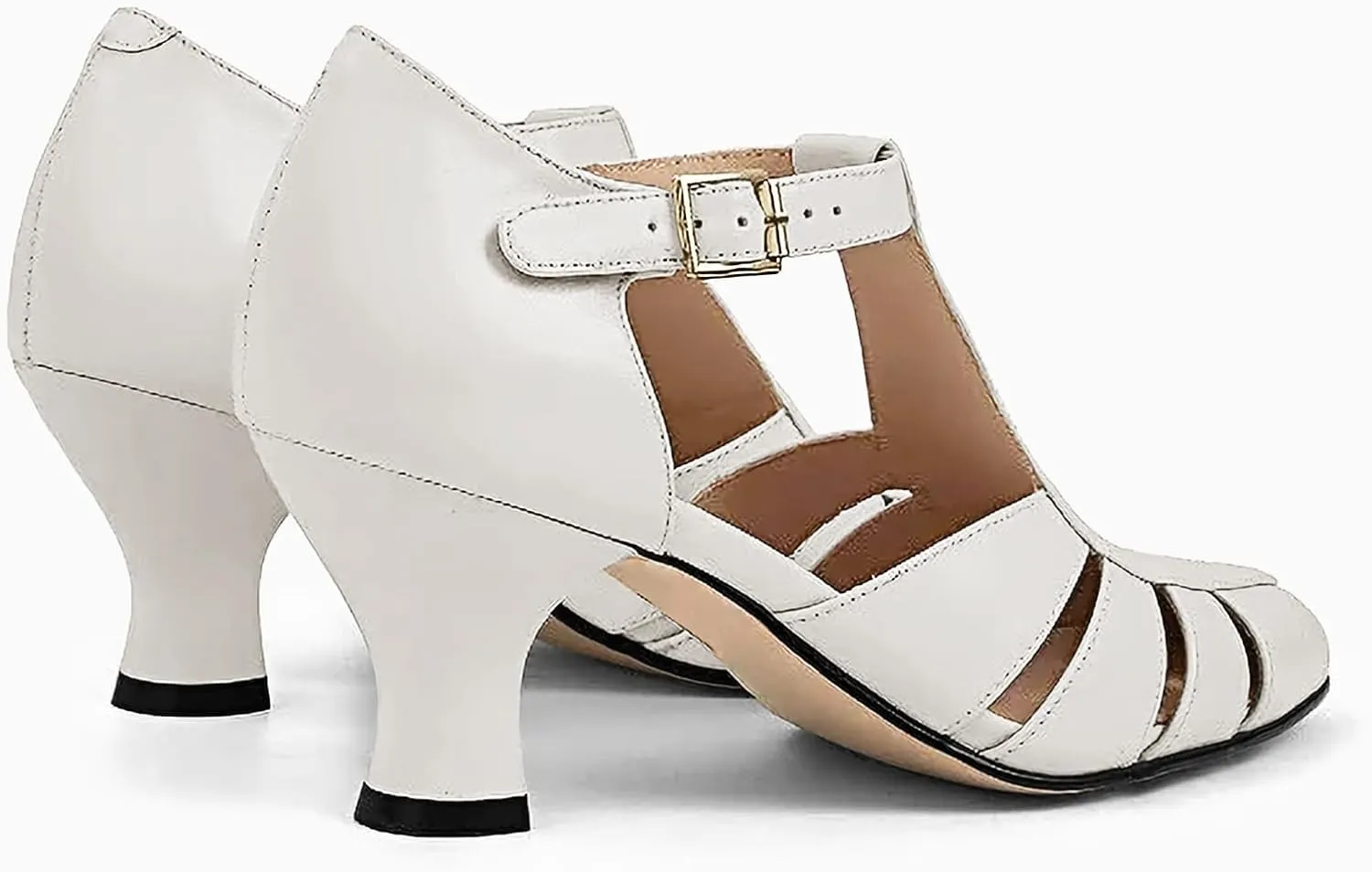 Coutgo Womens Low Heel Dress Shoes T-Strap Mary Jane Kitten Heels Dance Vintage Cutout Pumps