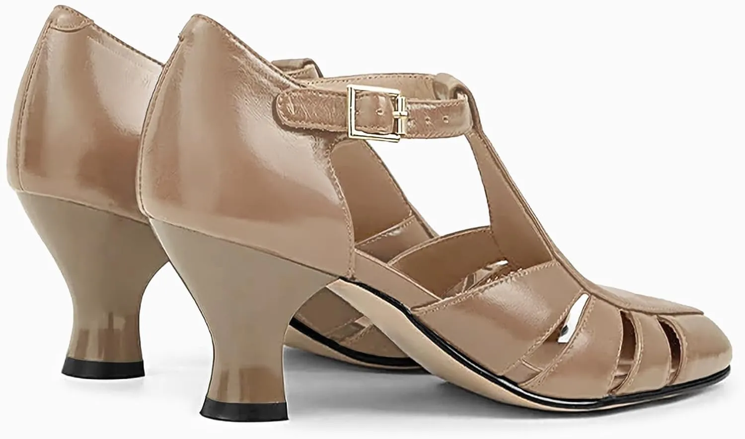Coutgo Womens Low Heel Dress Shoes T-Strap Mary Jane Kitten Heels Dance Vintage Cutout Pumps