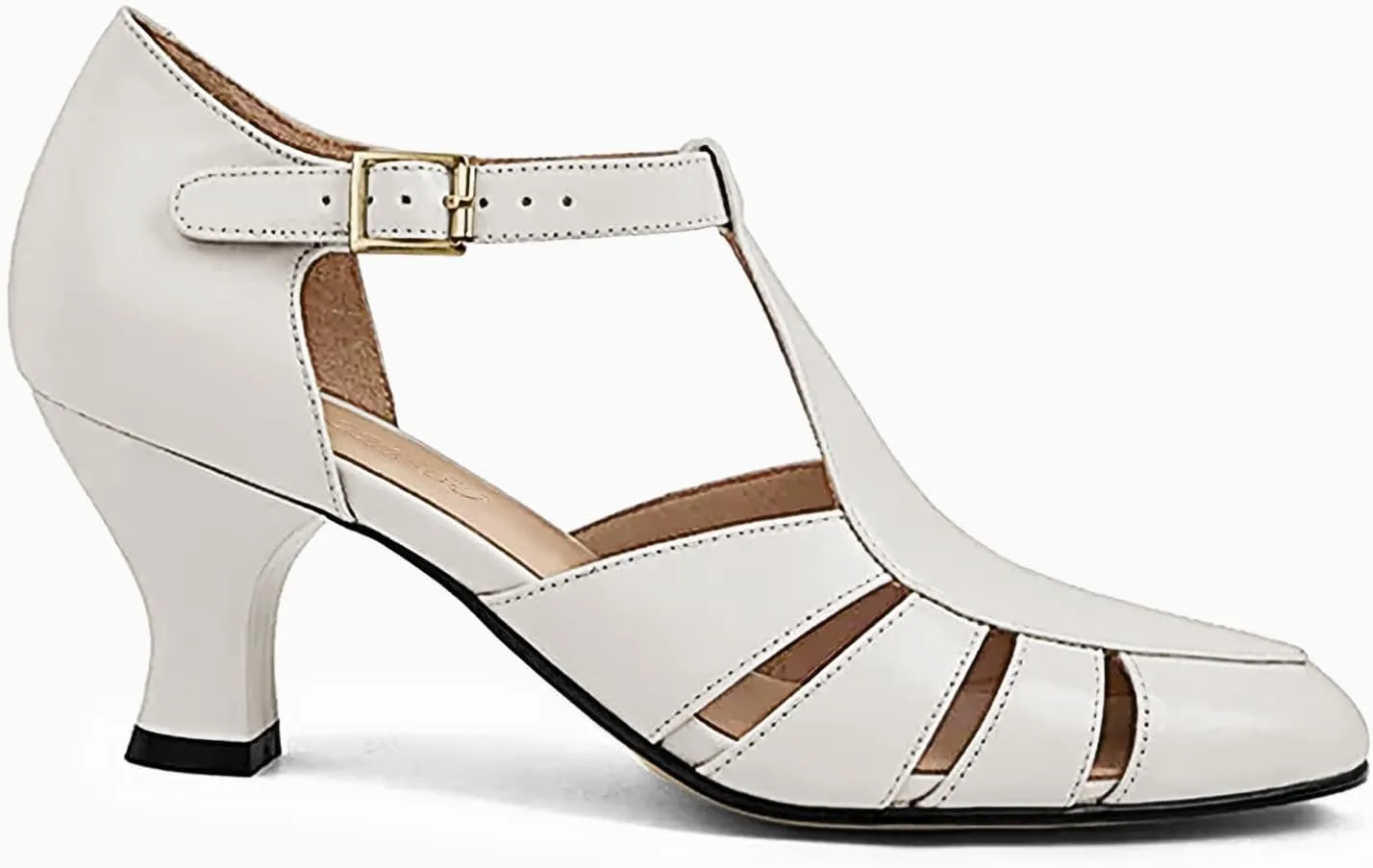 Coutgo Womens Low Heel Dress Shoes T-Strap Mary Jane Kitten Heels Dance Vintage Cutout Pumps