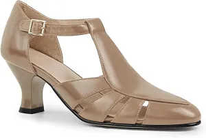 Coutgo Womens Low Heel Dress Shoes T-Strap Mary Jane Kitten Heels Dance Vintage Cutout Pumps