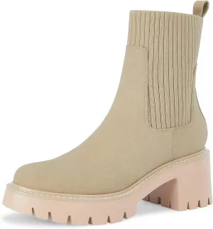 Coutgo Womens Platform Lug Sole Chelsea Ankle Boots Chunky Block Heel Elastic Slip on Short Booties Shoes