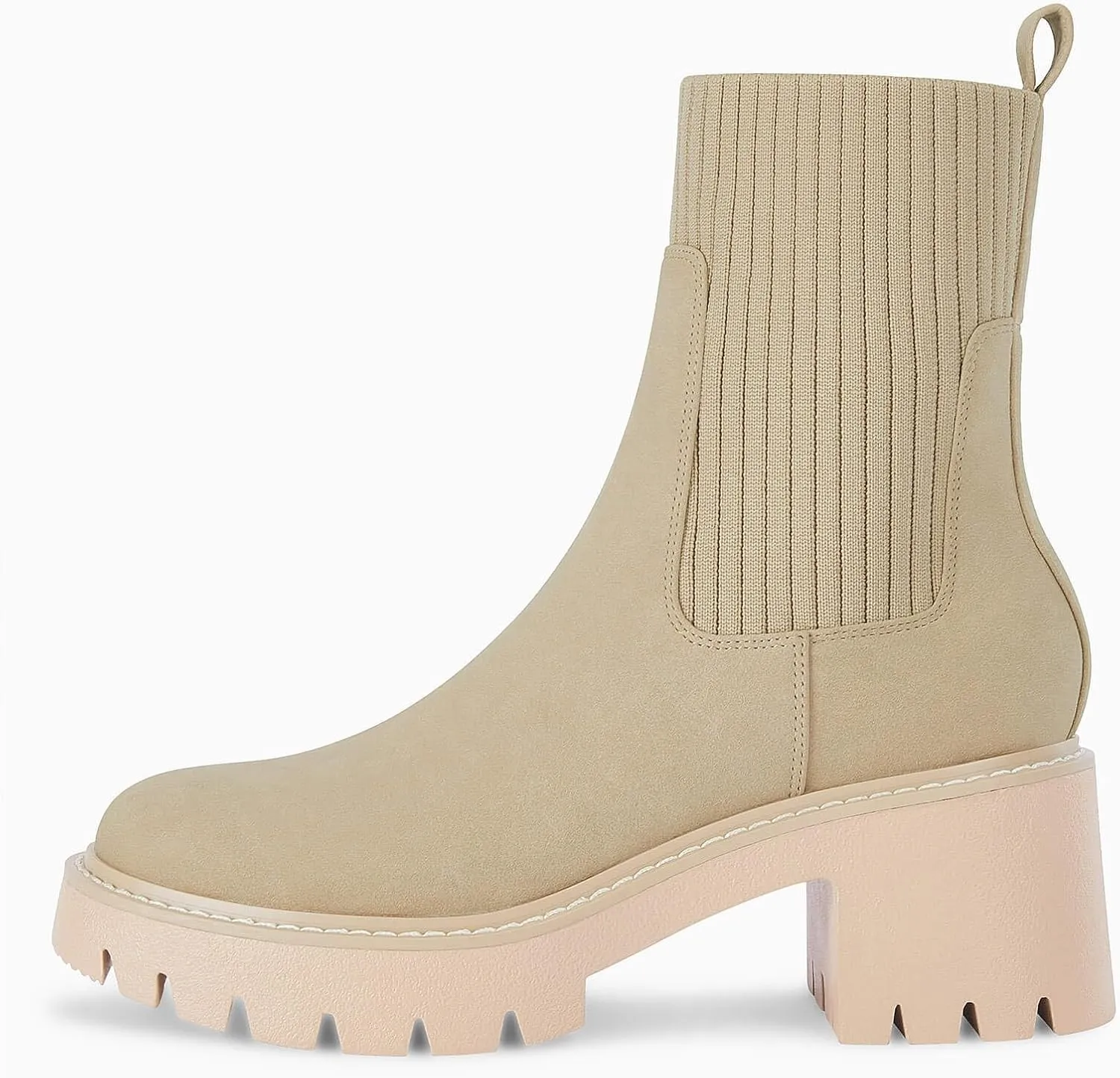 Coutgo Womens Platform Lug Sole Chelsea Ankle Boots Chunky Block Heel Elastic Slip on Short Booties Shoes