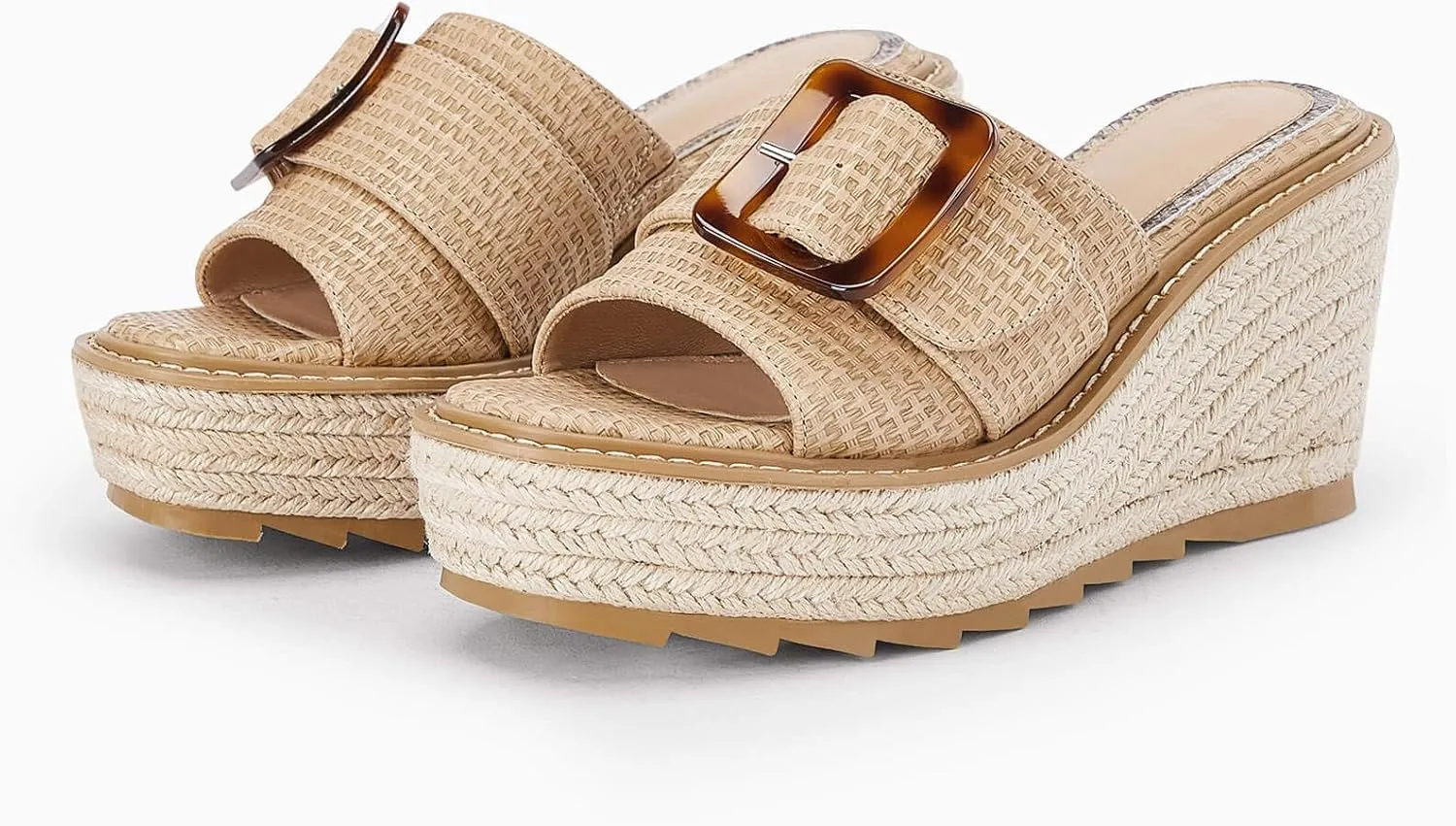 Coutgo Women's Wedge Platform Espadrille Slide Sandals Slip On Open Toe High Heels Buckle Casual Summer Shoes
