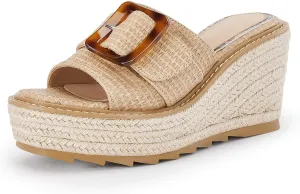Coutgo Women's Wedge Platform Espadrille Slide Sandals Slip On Open Toe High Heels Buckle Casual Summer Shoes