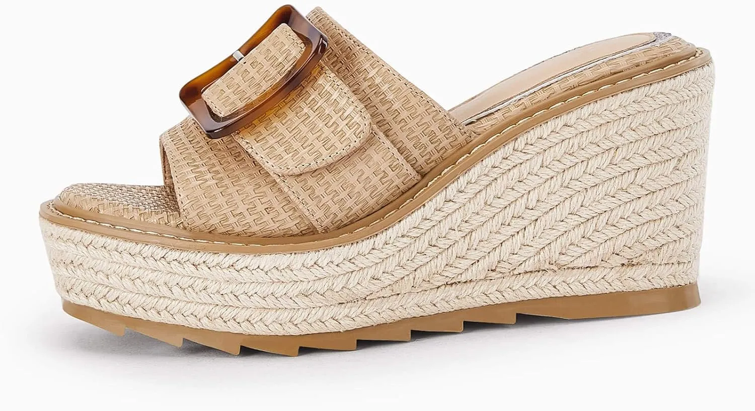 Coutgo Women's Wedge Platform Espadrille Slide Sandals Slip On Open Toe High Heels Buckle Casual Summer Shoes