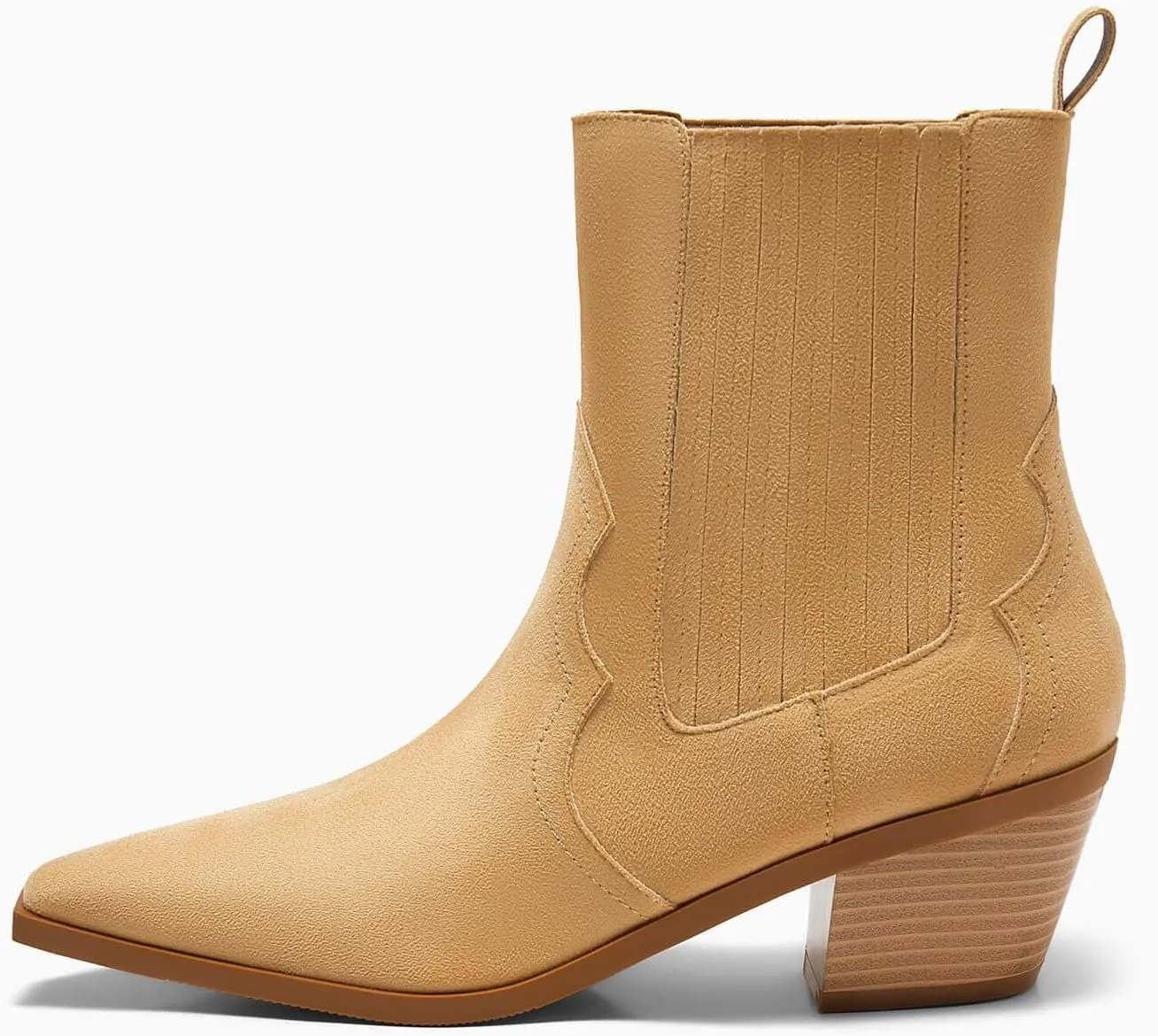 Coutgo Womens Western Pointed Toe Ankle Booties Chunky Stacked Heel Chelsea Boots Cowboy Elastic Winter Boots