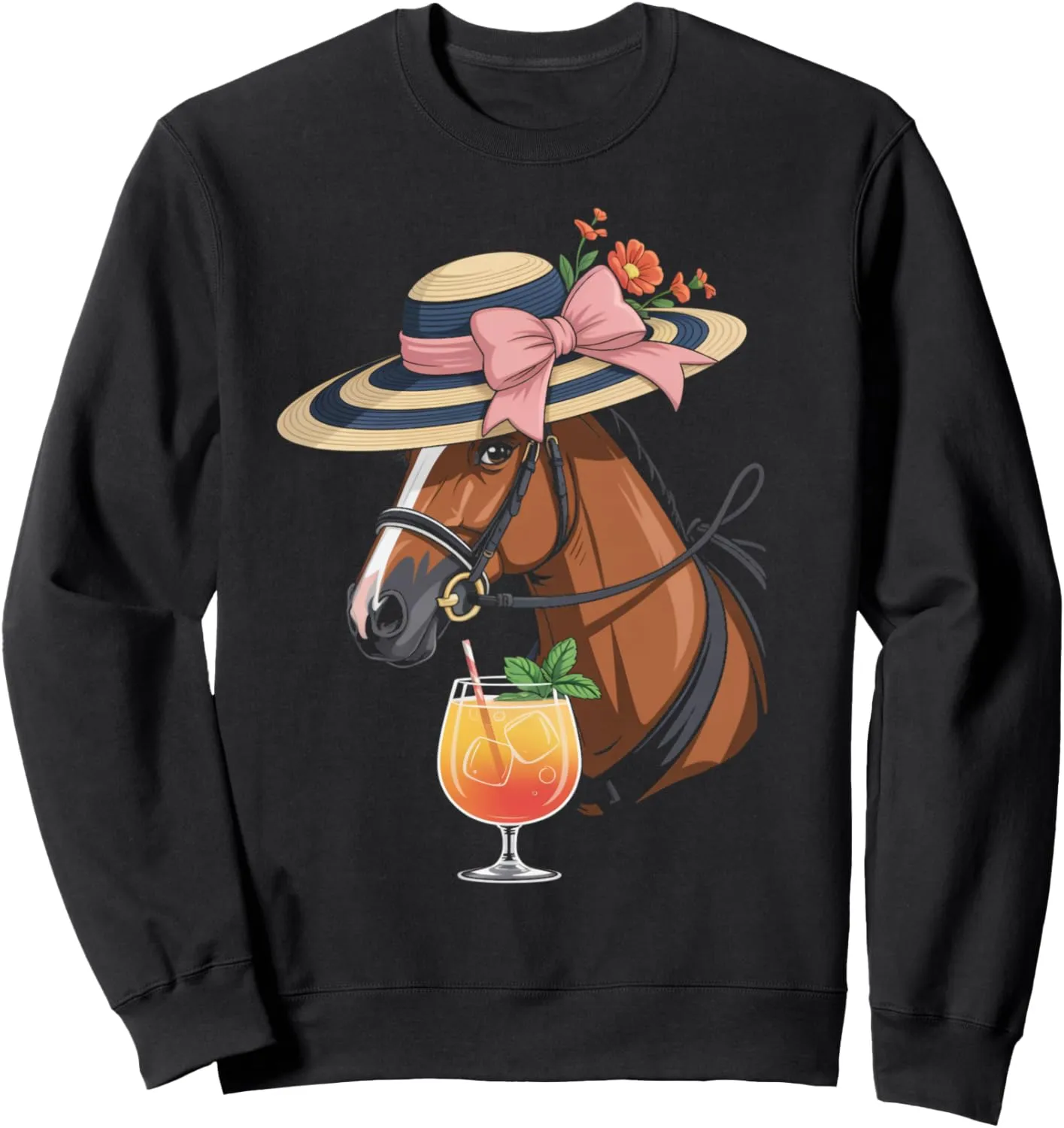 Cute Horse Drinking Horse Rider Racing Race Horse Derby Sweatshirt