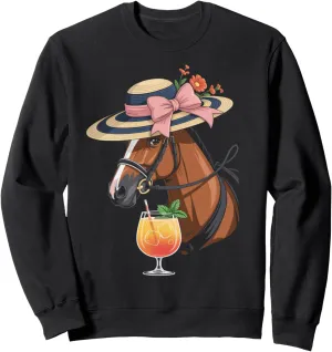 Cute Horse Drinking Horse Rider Racing Race Horse Derby Sweatshirt