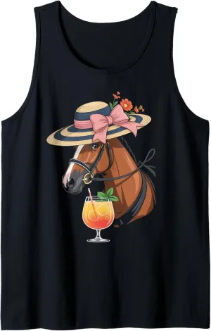 Cute Horse Drinking Horse Rider Racing Race Horse Derby Tank Top