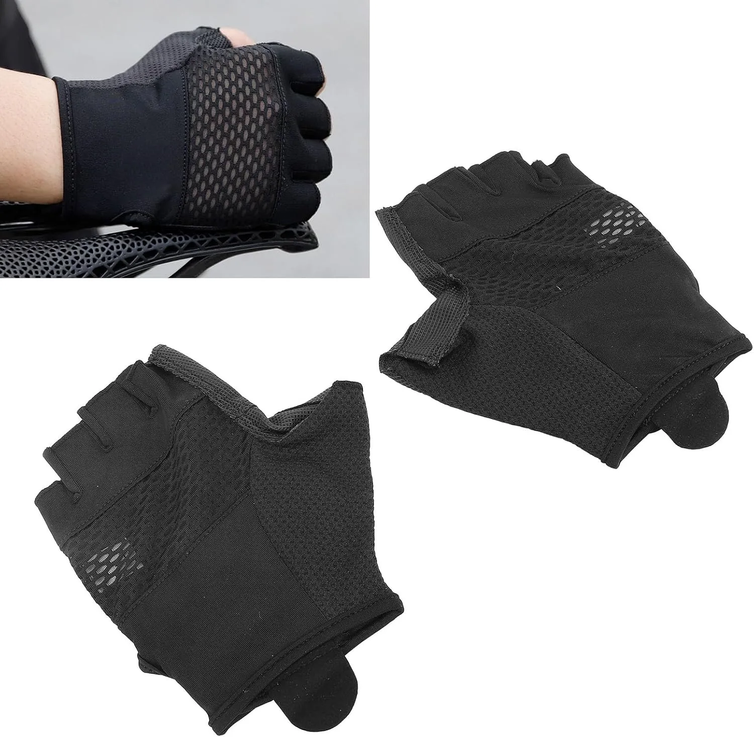 Cycling Gloves Black Half Finger Breathable Slip Shock Absorbing for Road Summer Riding