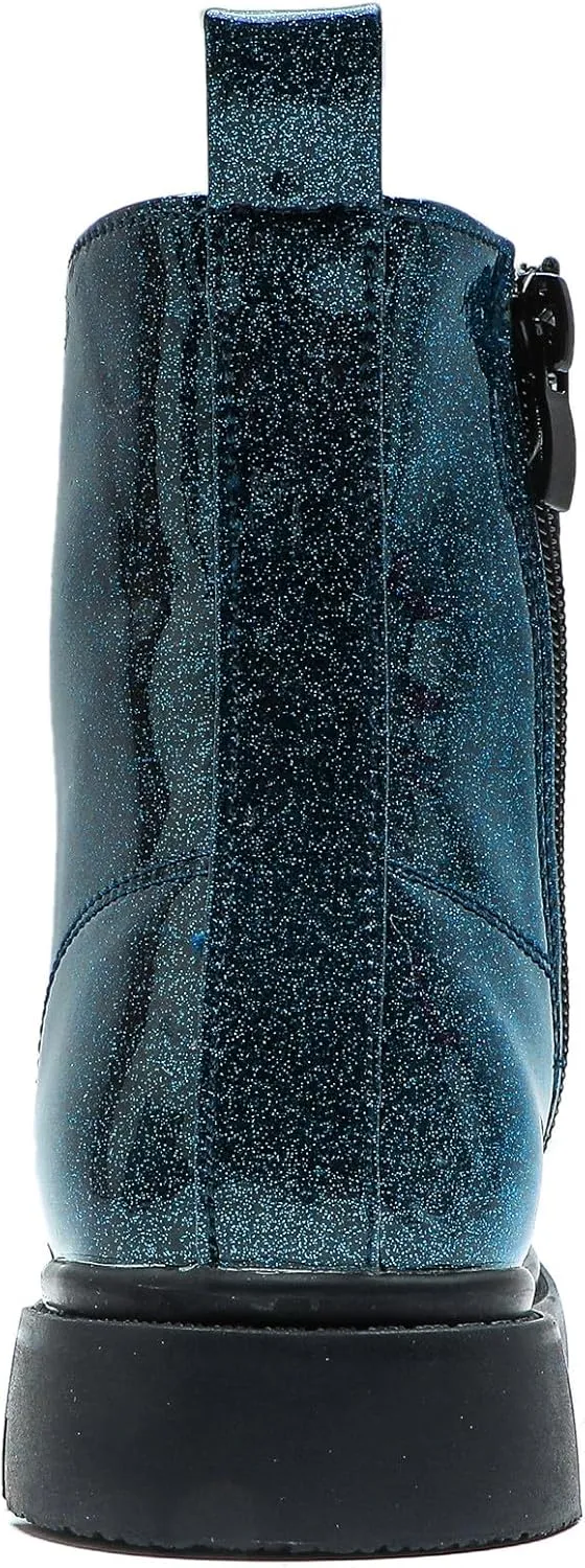 DADAWEN Boys Girls Waterproof Lace Up Glitter Mid Calf Combat Boots With Side Zipper for Toddler/Little Kid/Big Kid