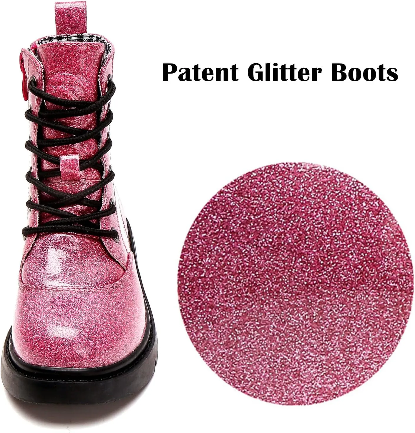 DADAWEN Boys Girls Waterproof Lace Up Glitter Mid Calf Combat Boots With Side Zipper for Toddler/Little Kid/Big Kid
