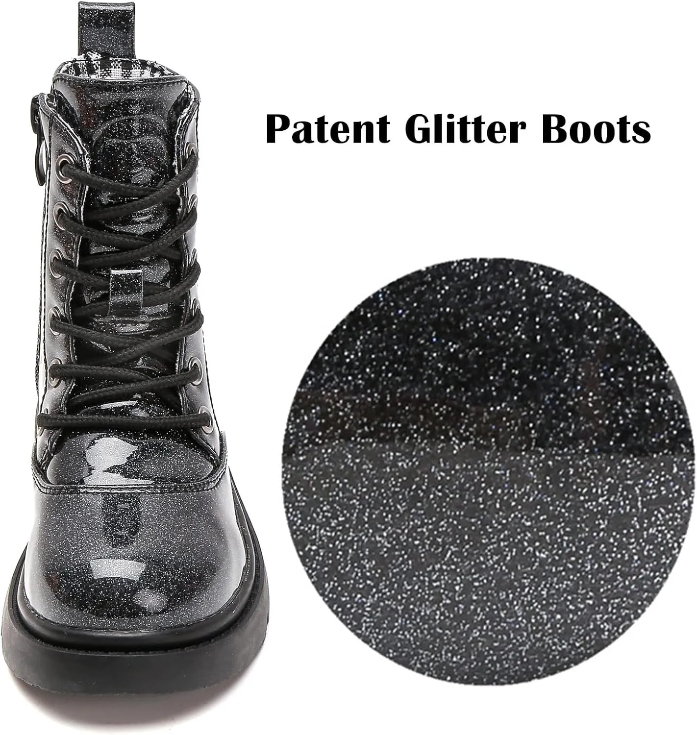 DADAWEN Boys Girls Waterproof Lace Up Glitter Mid Calf Combat Boots With Side Zipper for Toddler/Little Kid/Big Kid