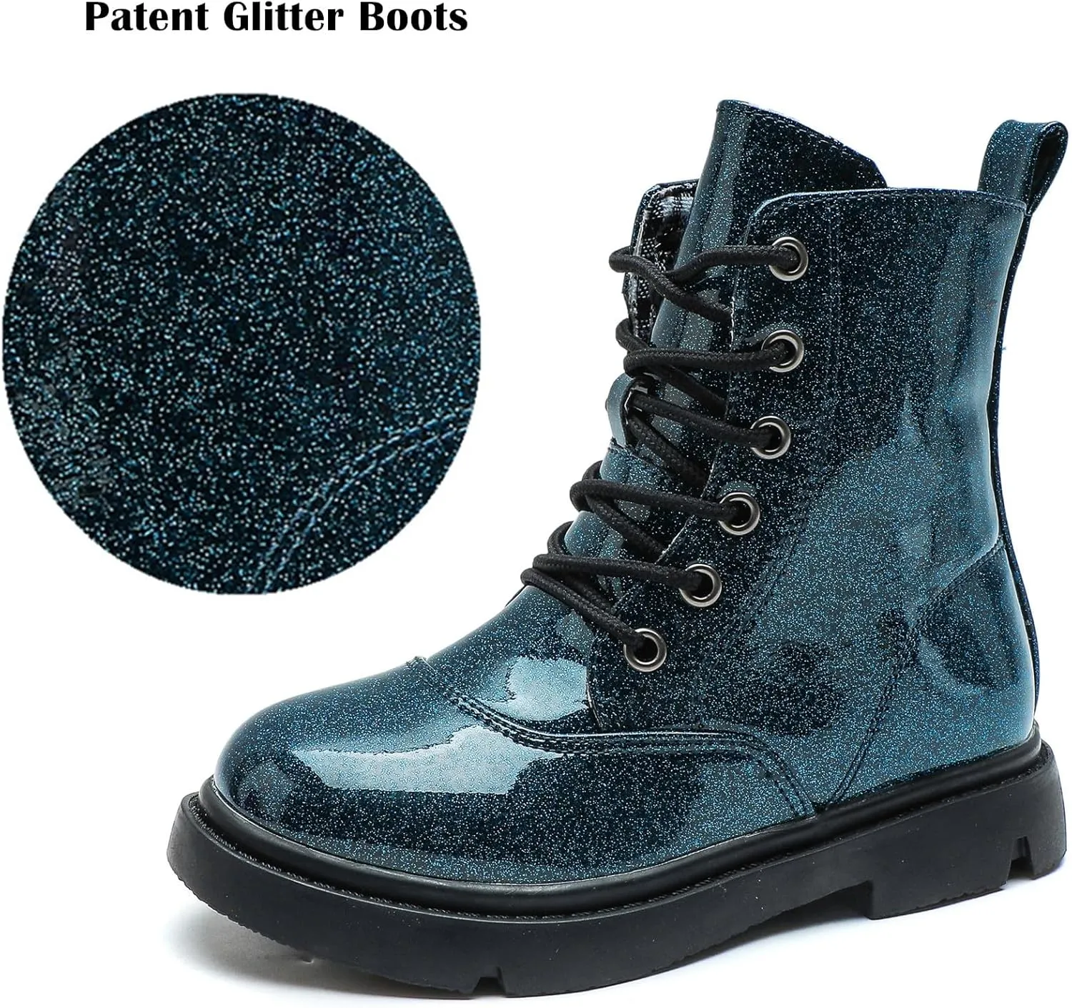 DADAWEN Boys Girls Waterproof Lace Up Glitter Mid Calf Combat Boots With Side Zipper for Toddler/Little Kid/Big Kid