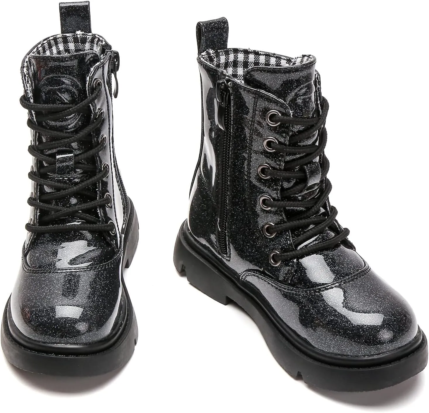 DADAWEN Boys Girls Waterproof Lace Up Glitter Mid Calf Combat Boots With Side Zipper for Toddler/Little Kid/Big Kid