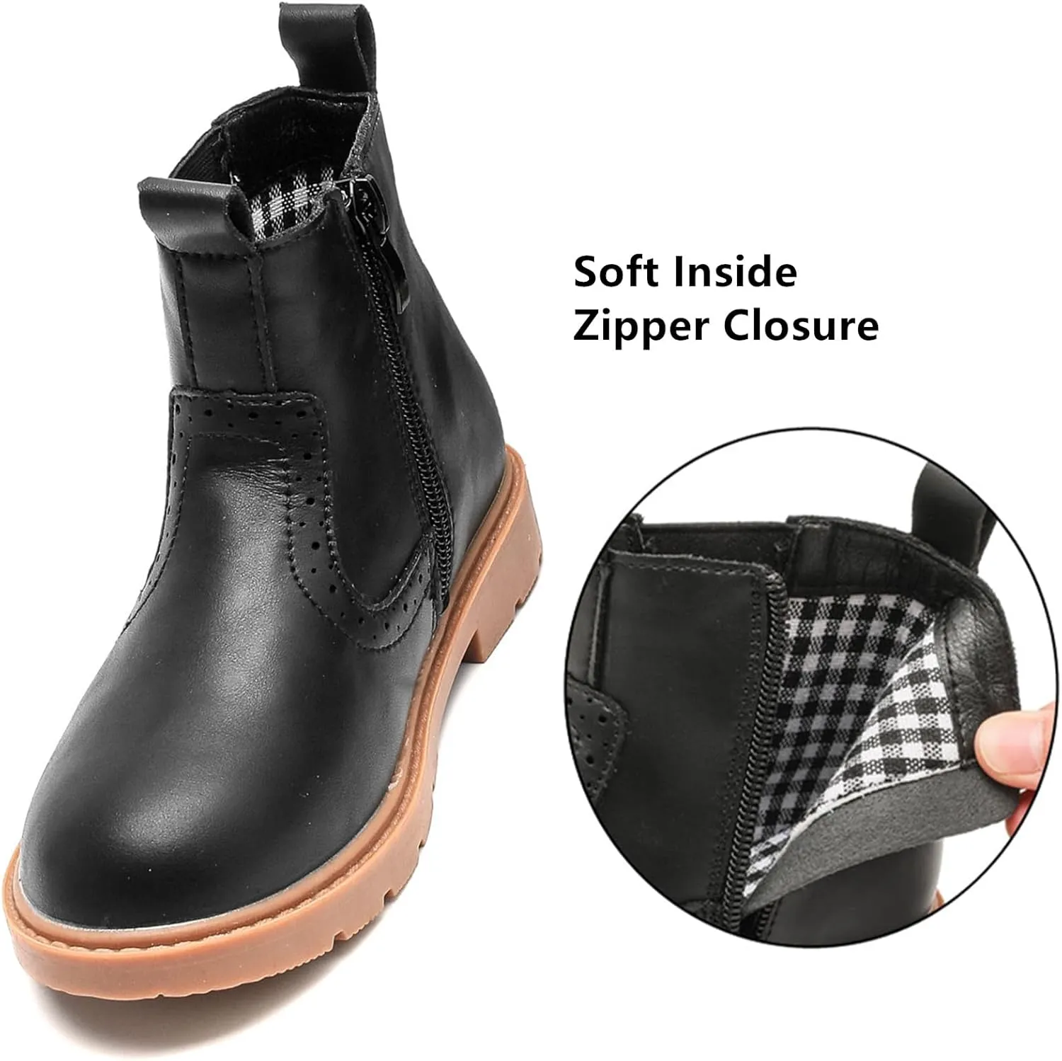 DADAWEN Boys Girls Waterproof Outdoor Side Zipper Comfort Chelsea Ankle Boots Combat Ankle Booties (Toddlers/Little Kids/Big Kids)