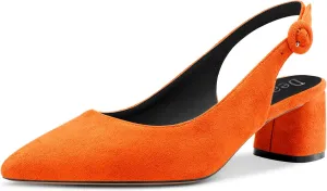DearOnly Womens Pumps Slingback Ankle Strap Low Kitten Block Chunky Heel Pointed Toe Slip On Dress Shoes Suede Cute Vintage Comfort 2 Inch