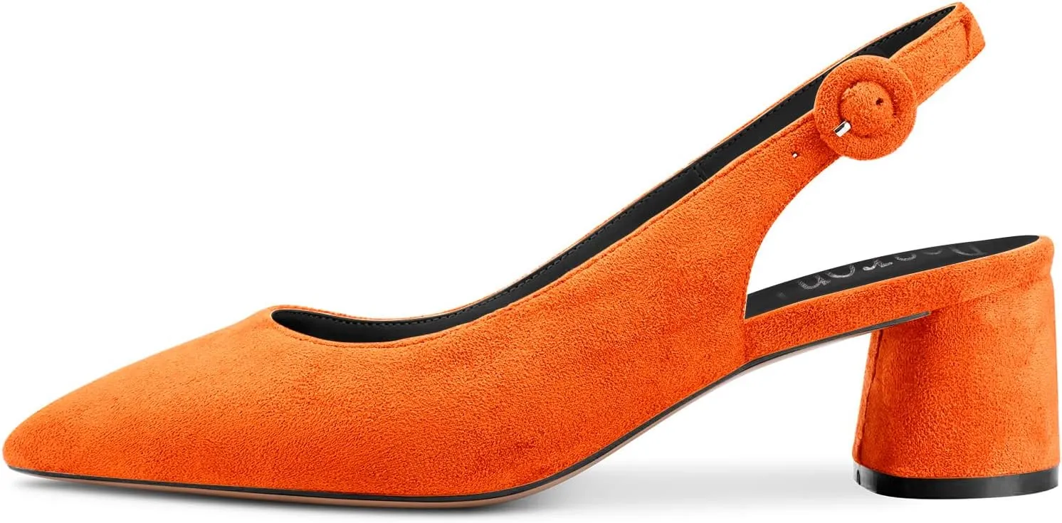 DearOnly Womens Pumps Slingback Ankle Strap Low Kitten Block Chunky Heel Pointed Toe Slip On Dress Shoes Suede Cute Vintage Comfort 2 Inch