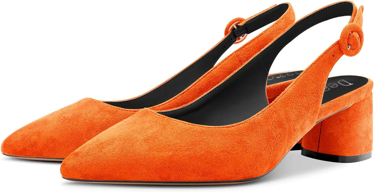 DearOnly Womens Pumps Slingback Ankle Strap Low Kitten Block Chunky Heel Pointed Toe Slip On Dress Shoes Suede Cute Vintage Comfort 2 Inch