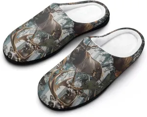 Deer Camouflage Hunting Women's Cotton Slippers Comfort Closed Toe Slip On House Shoes Indoor