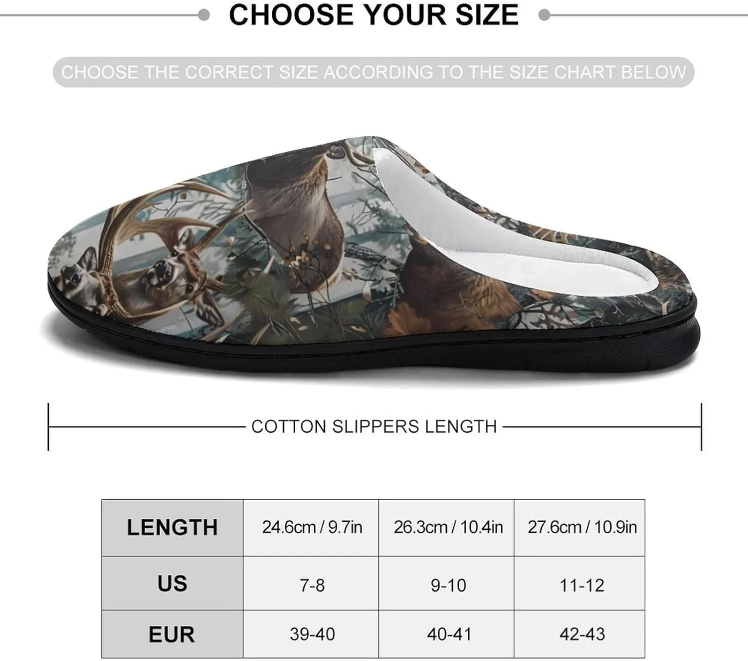 Deer Camouflage Hunting Women's Cotton Slippers Comfort Closed Toe Slip On House Shoes Indoor
