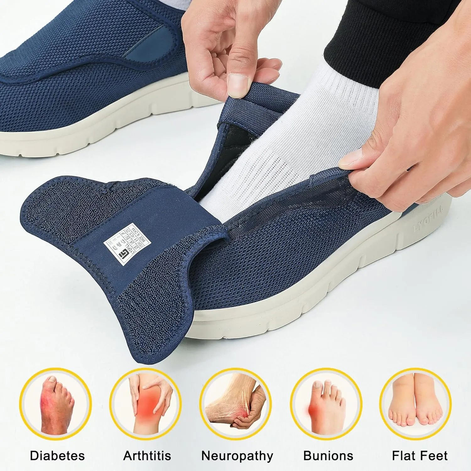 Diabetic Shoes Men Extra Wide Adjustable Width Slip On Walking Shoes with Arch Support for Swollen Feet Pain Relief (Blue, 14 X-Wide)