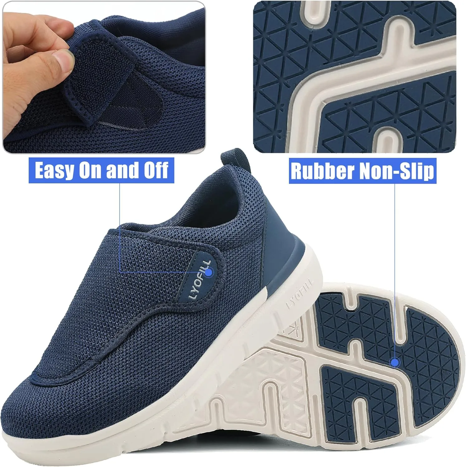 Diabetic Shoes Men Extra Wide Adjustable Width Slip On Walking Shoes with Arch Support for Swollen Feet Pain Relief (Blue, 14 X-Wide)