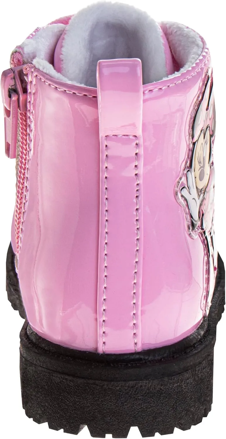 Disney Minnie Mouse Girls Dress Ankle Boots - Fashion Side Zipper Combat Shoes for Girls Size Toddler to Little Kids