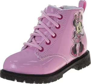 Disney Minnie Mouse Girls Dress Ankle Boots - Fashion Side Zipper Combat Shoes for Girls Size Toddler to Little Kids